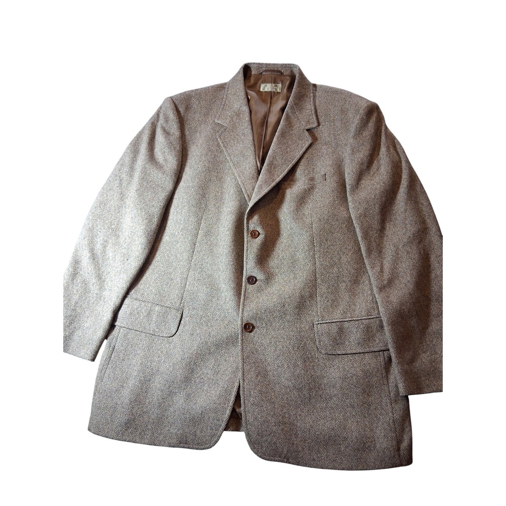 The Territory Ahead Mens 44L Brown Herringbone Wool Silk Blend Sport Coat Blazer